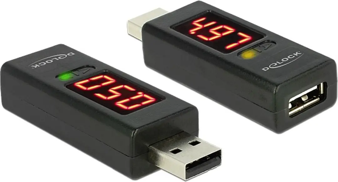 Delock USB2.0 Volt/Ampère-meter Adapter - Zwart