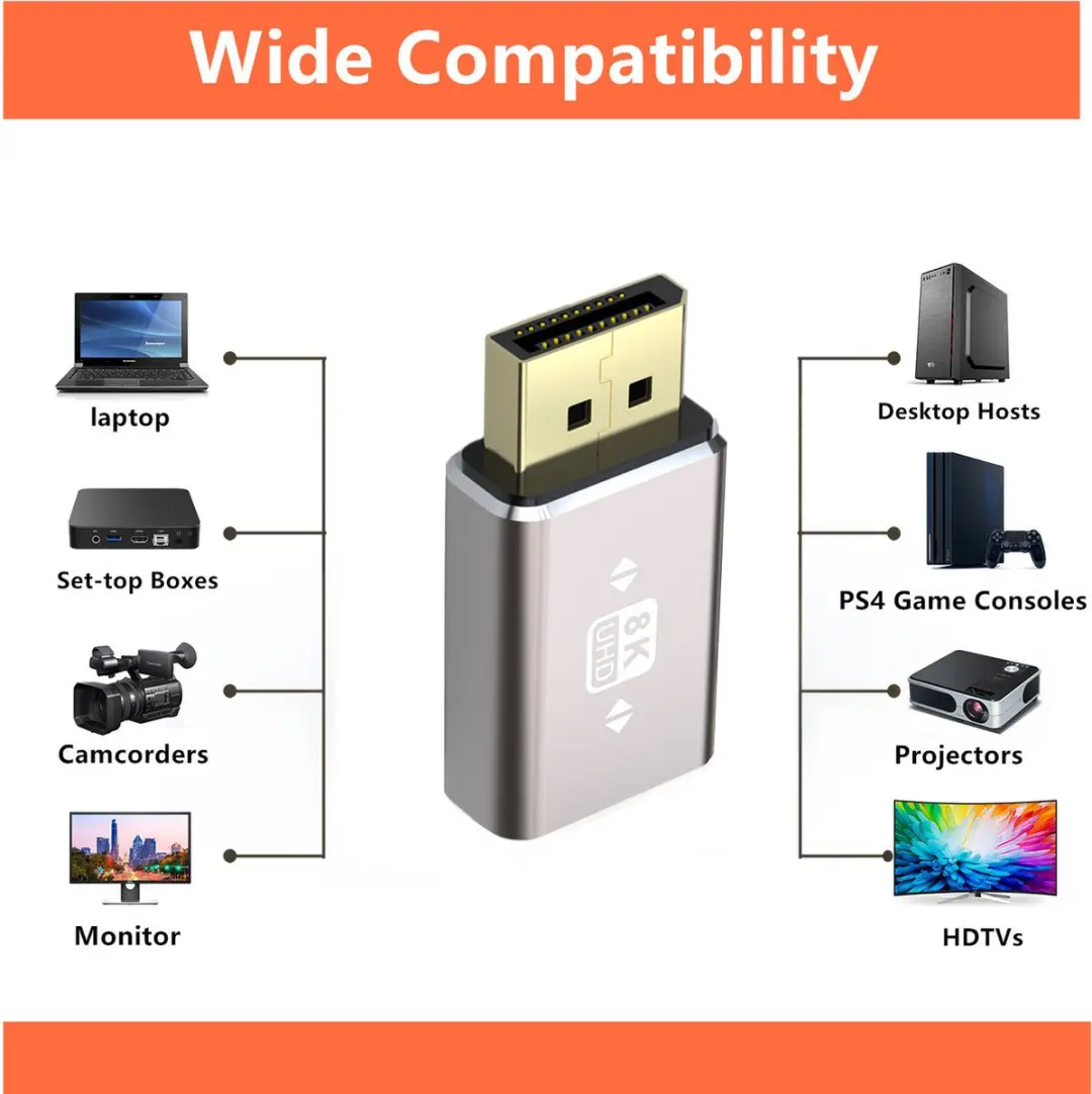 NÖRDIC DisplayPort Adapter Male naar Female DP-406 - 8K60Hz - Grijs