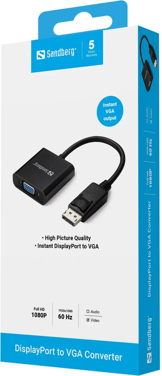 Sandberg 508-43 DisplayPort naar VGA Adapter - Zwart