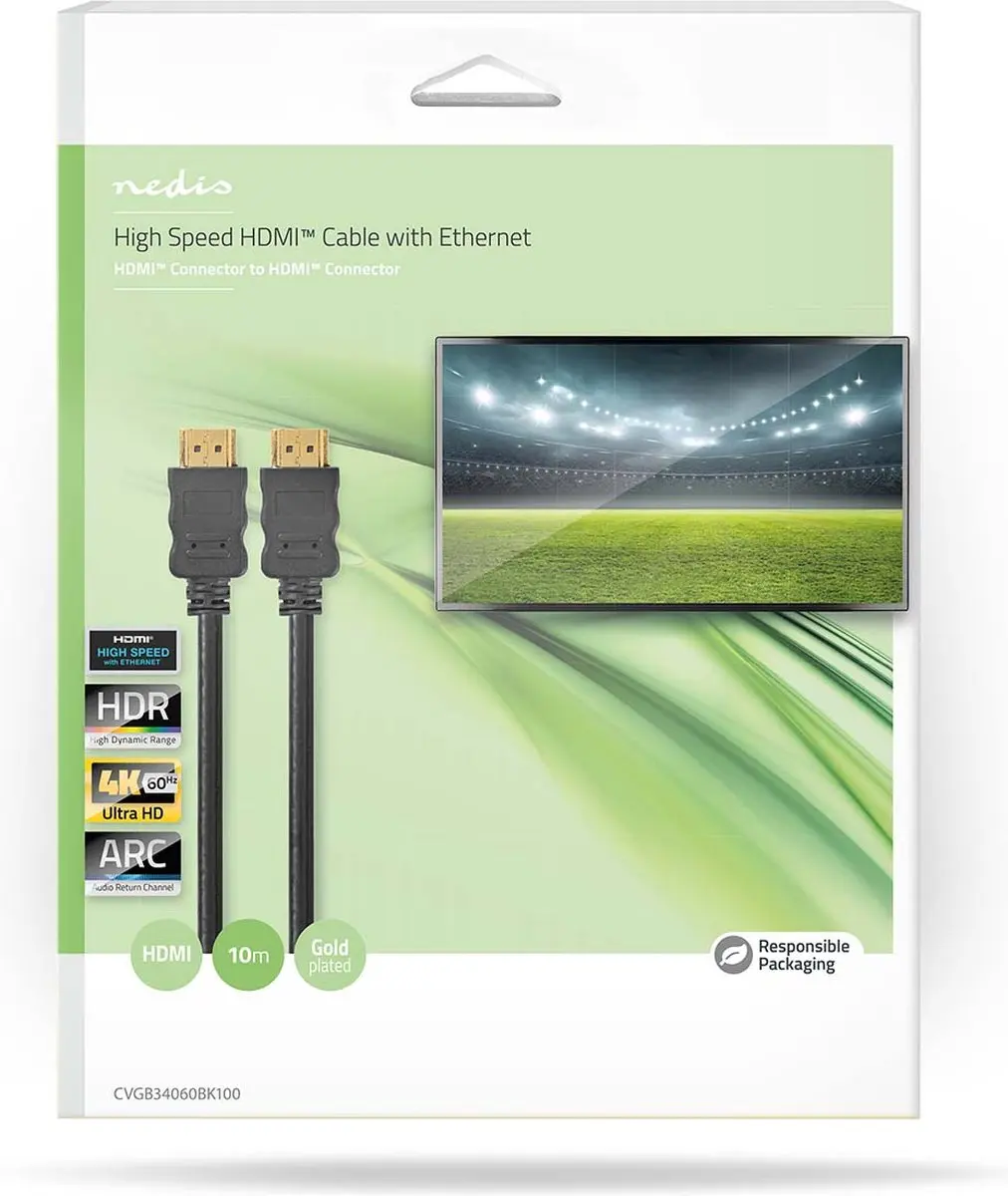 Nedis HDMI-Kabel CVGB34060BK100 10m - 4K@60Hz - ARC - 18Gbps - Zwart