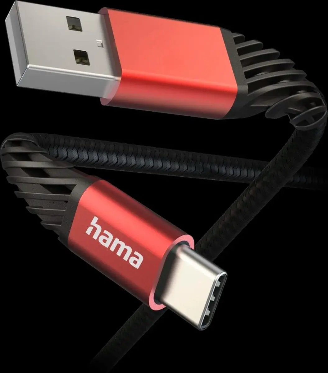 Hama Extreme USB-C naar USB-A Kabel 3A 150cm - Zwart/Rood