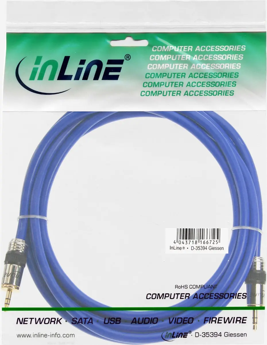 InLine 3,5mm Jack Stereo Audiokabel 15m - Blauw