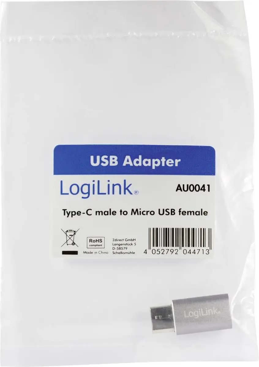 Logilink AU0041 USB3.1C naar USB 2.0 Micro-B Adapter - Zilver