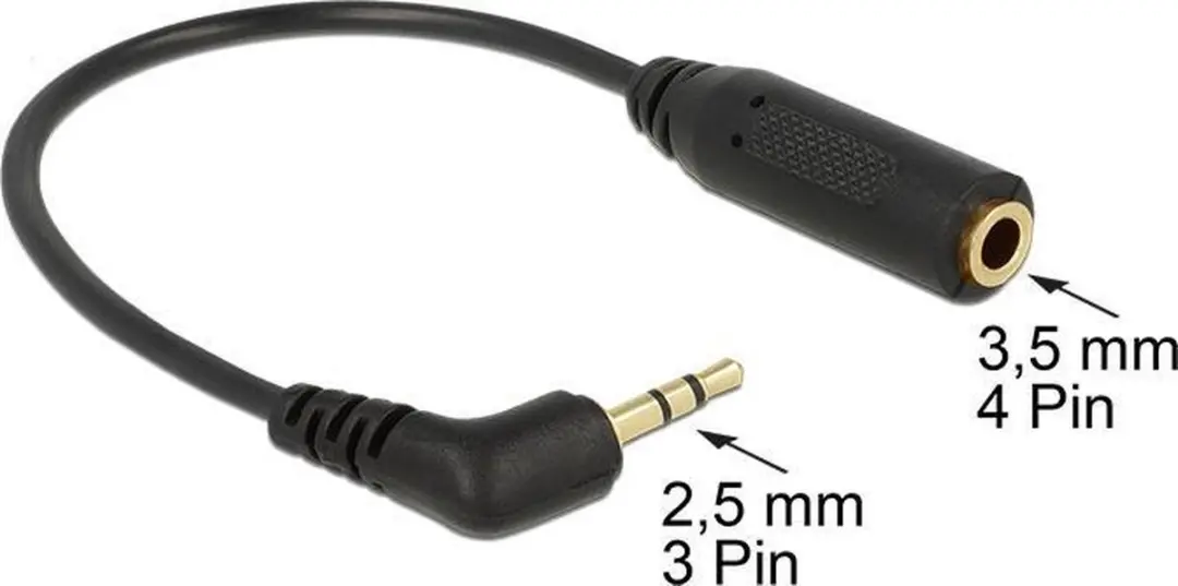 Delock 2,5mm naar 3,5mm Jack Adapter - 0,15m - Zwart