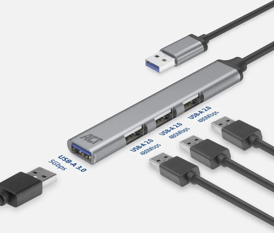 ACT AC6325 USB-Hub - 3x USB-A 2.0 + 1x USB-A 3.0 Grijs