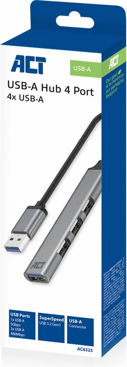 ACT AC6325 USB-Hub - 3x USB-A 2.0 + 1x USB-A 3.0 Grijs - afbeelding 6 van 6