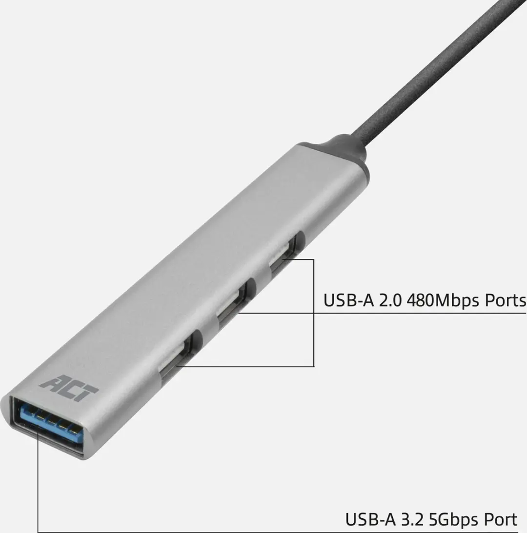 ACT AC6325 USB-Hub - 3x USB-A 2.0 + 1x USB-A 3.0 Grijs
