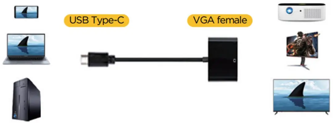 Gembird USB-C naar VGA Adapterkabel 15cm - Zwart