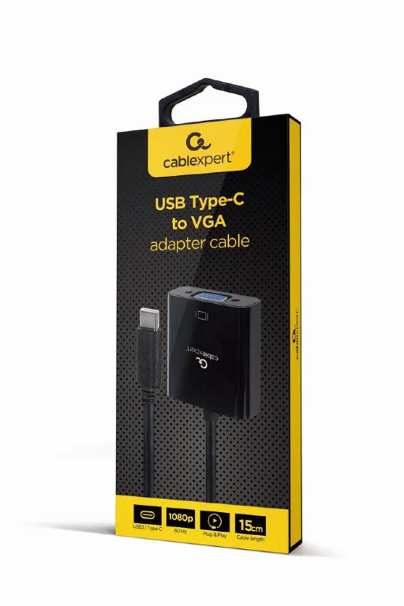 Gembird USB-C naar VGA Adapterkabel 15cm - Zwart