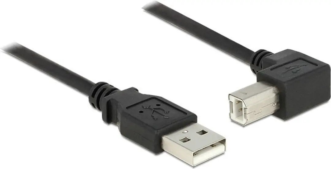 Delock USB-A naar USB-B Haaks Kabel 2.0 - 2m - Zwart