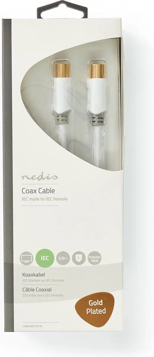 Nedis Coaxkabel IEC Male-Female 3m - Verguld - 75 Ohm