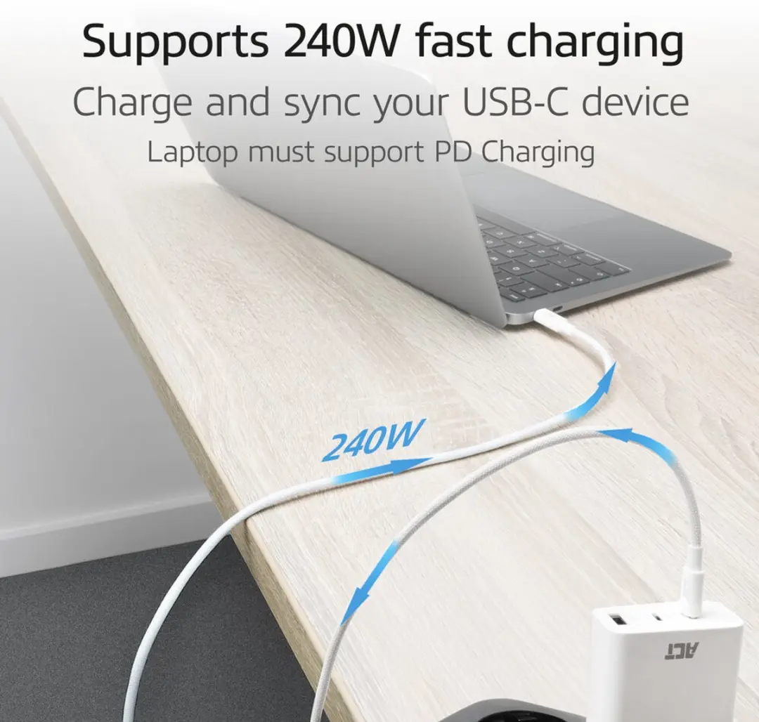 ACT AC3084 USB-C naar USB-C Kabel 240W - Wit - 1m - afbeelding 6 van 6