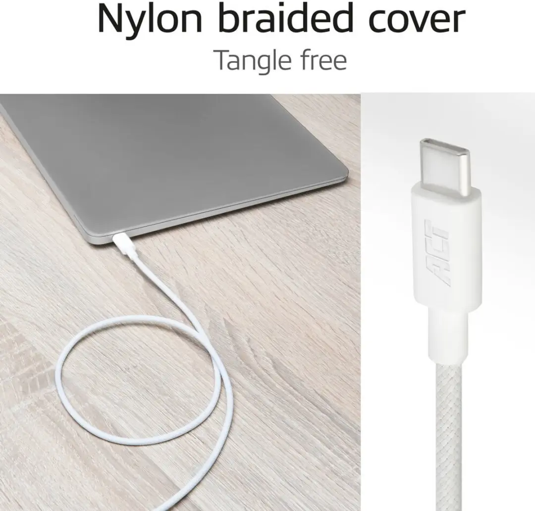ACT AC3084 USB-C naar USB-C Kabel 240W - Wit - 1m