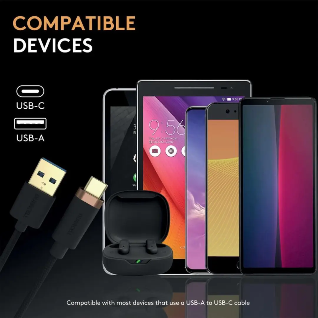 Duracell Toughened Kevlar USB-A naar USB-C Kabel 2m 3A - Zwart