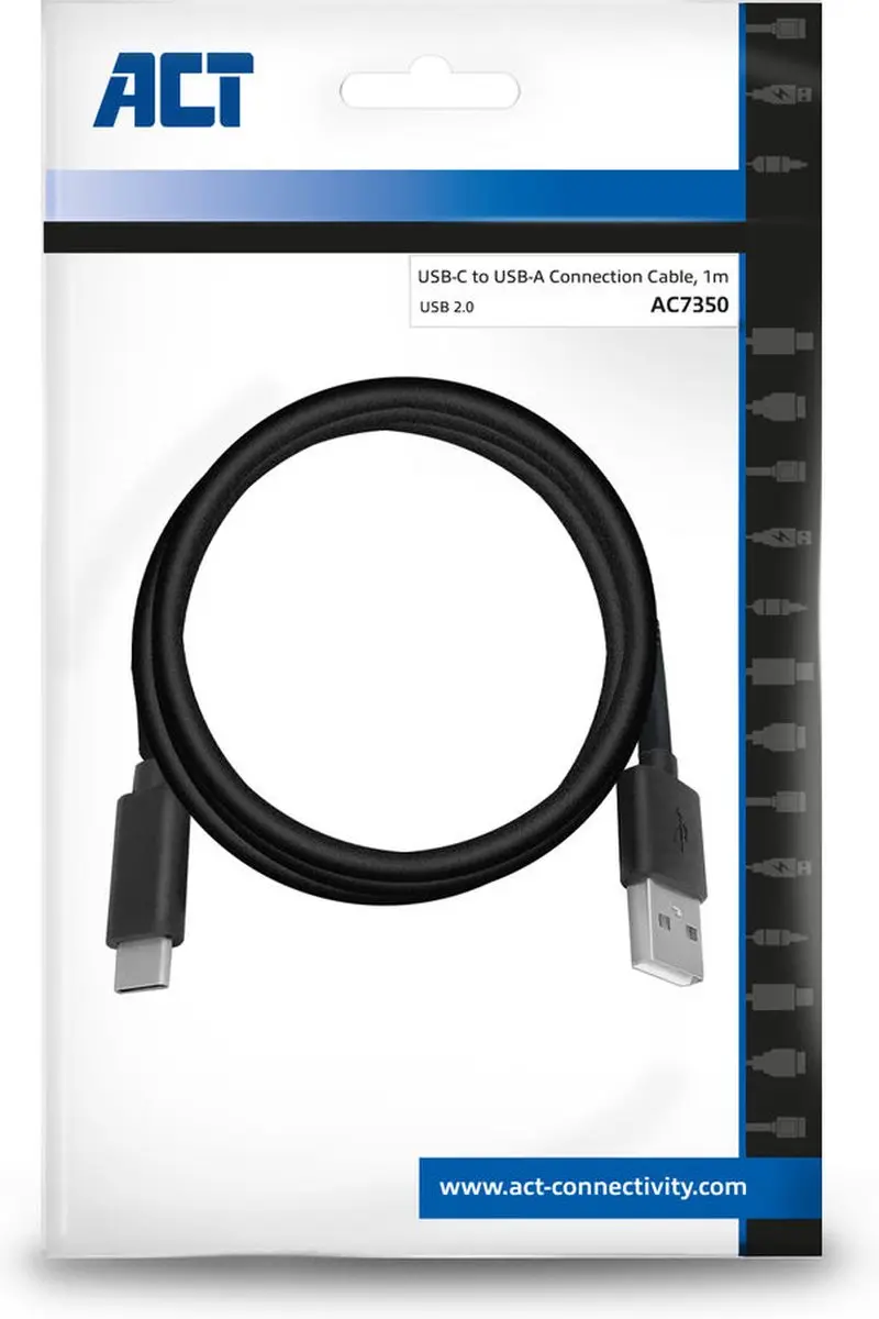 ACT AC7350 USB 2.0 Kabel - 1m - Zwart