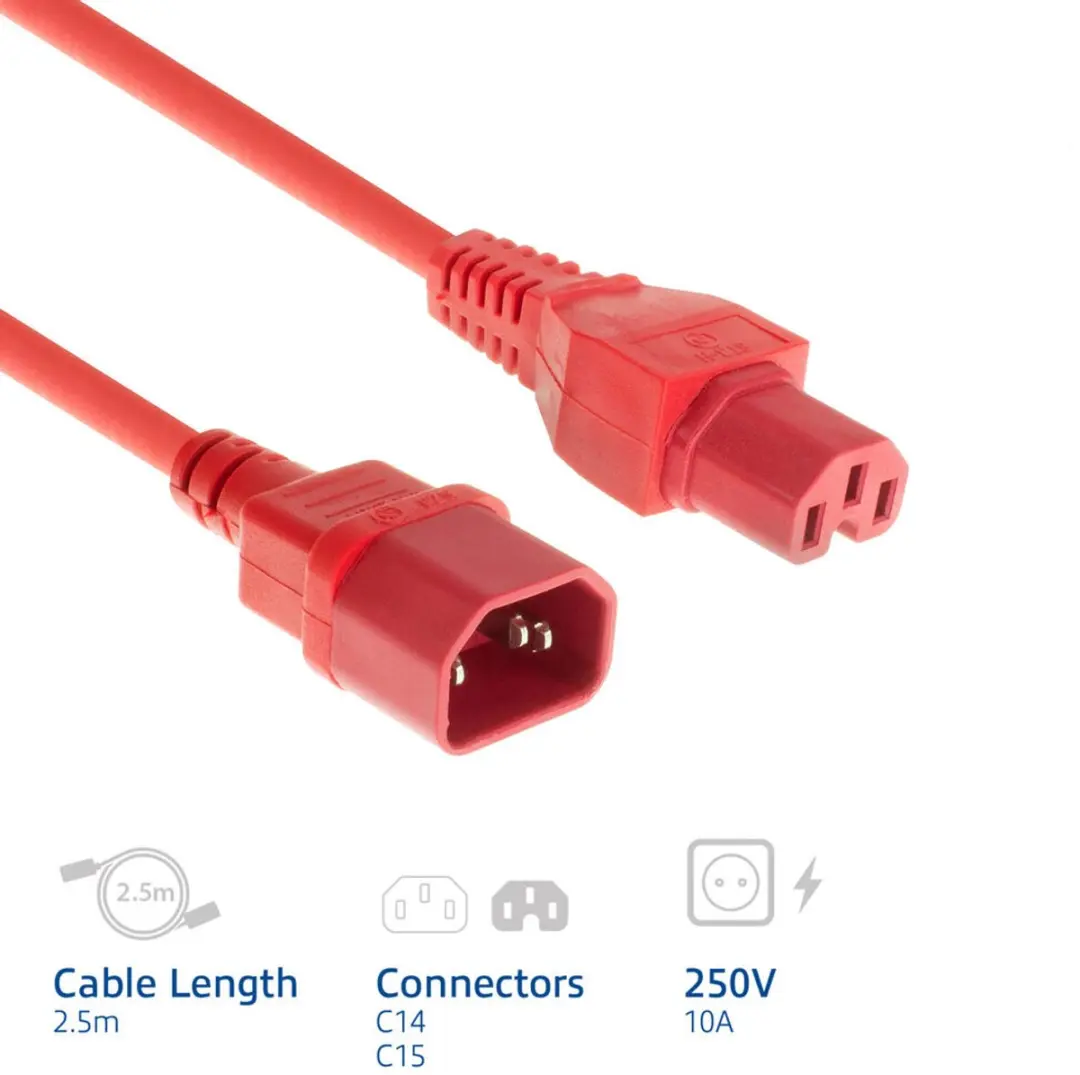 ACT AK5391 Netsnoer C14-C15 Rood 2,5m