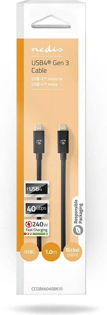 Nedis USB-C Kabel 240W 1m - USB4 Gen 3x2 - 8K@60Hz - Zwart
