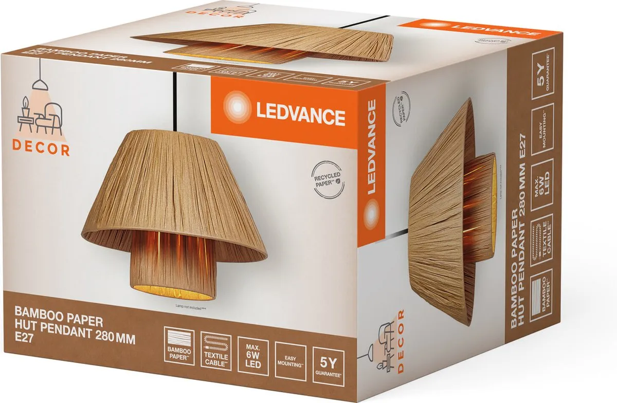 LEDVANCE Decor Bamboo Paper Hut Hanglamp E27 - Bruin - afbeelding 6 van 6