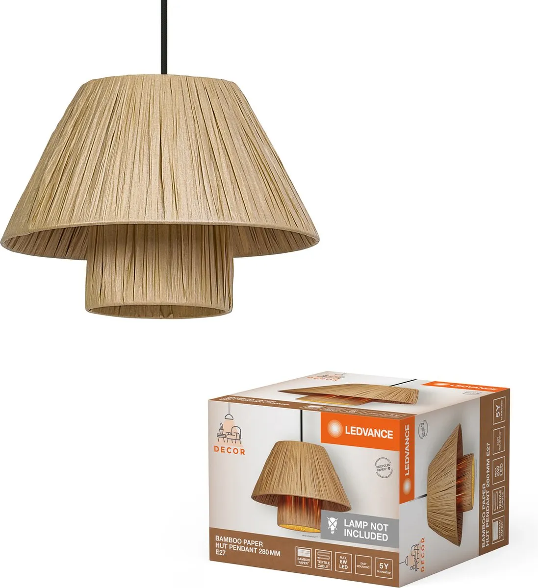 LEDVANCE Decor Bamboo Paper Hut Hanglamp E27 - Bruin