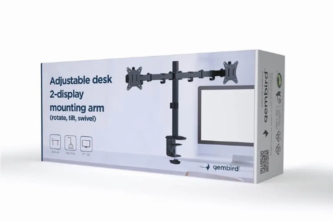 Gembird MA-D2-01 Monitorarm Dubbele Monitoren 17-32" - 9 kg per Monitor - Zwart