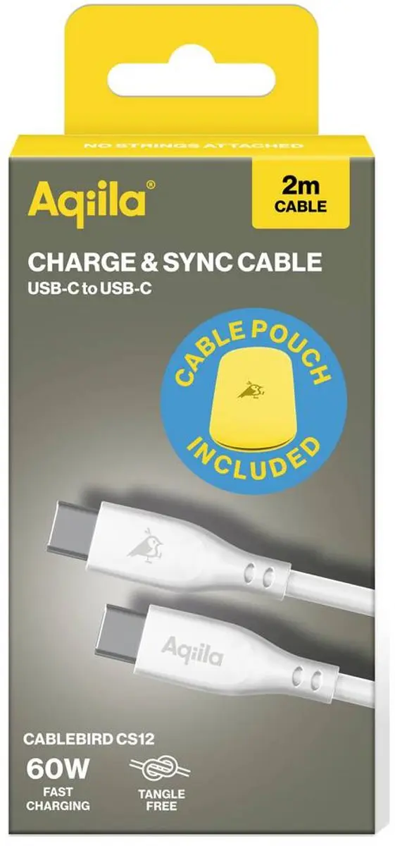 Aqiila Cablebird CS12 Laadkabel USB-C naar USB-C 60W - 2m - Wit - afbeelding 6 van 6