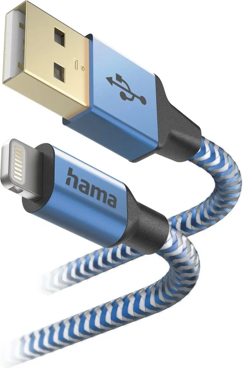 Hama Reflective USB-A naar Lightning Kabel 150cm Blauw