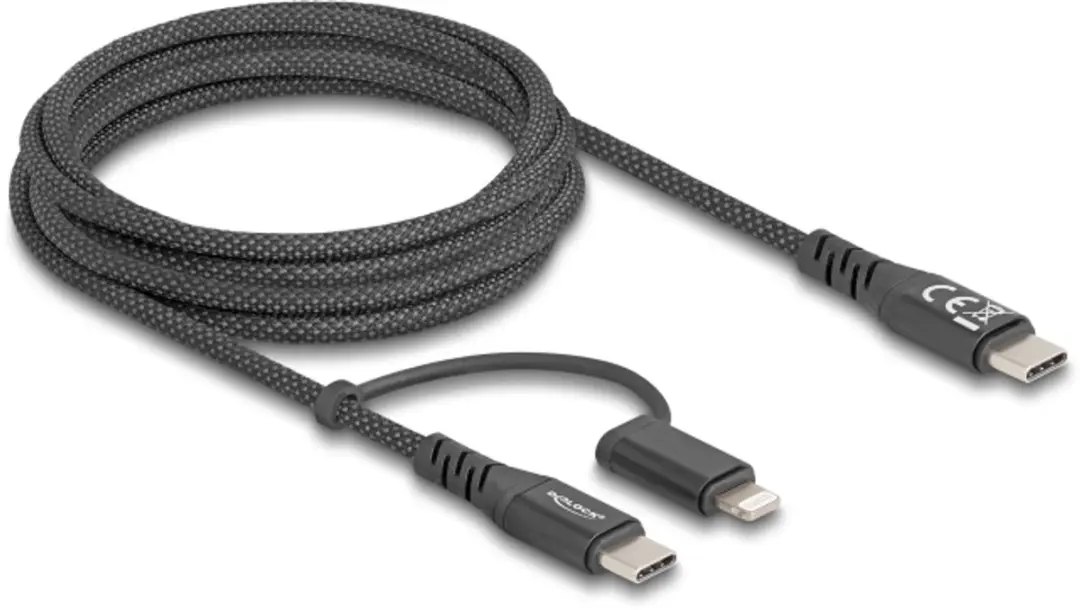 Delock USB-C naar USB-C/Lightning 2-in-1 Kabel 2m - 60W - Zwart
