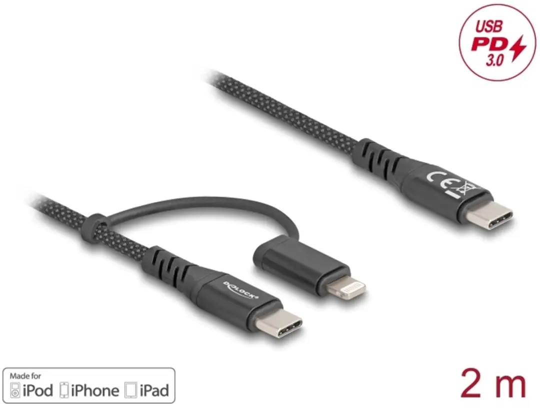 Delock USB-C naar USB-C/Lightning 2-in-1 Kabel 2m