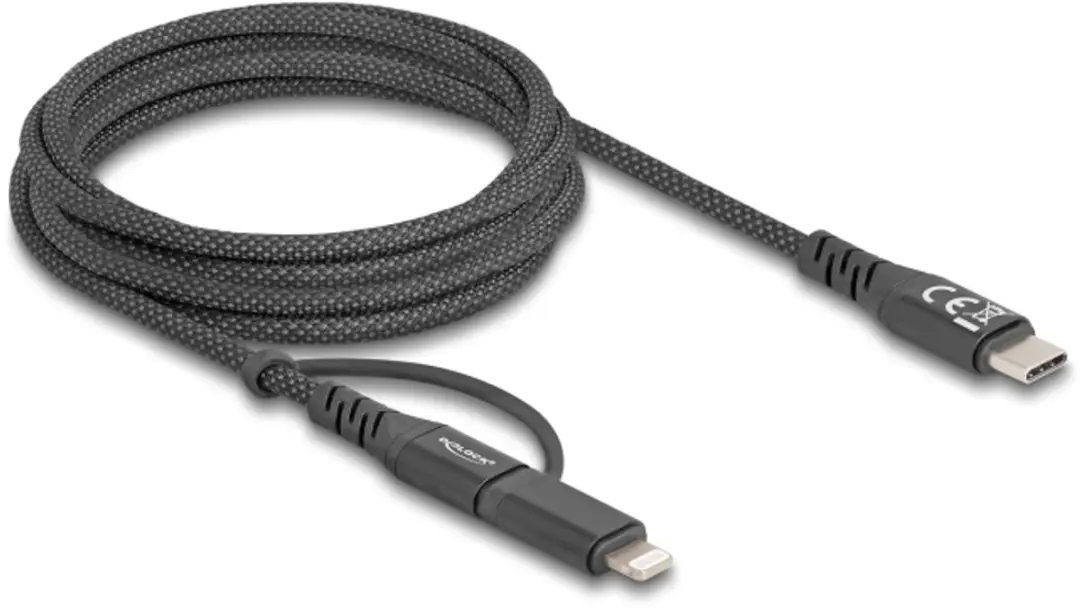 Delock USB-C naar USB-C/Lightning 2-in-1 Kabel 2m - 60W - Zwart