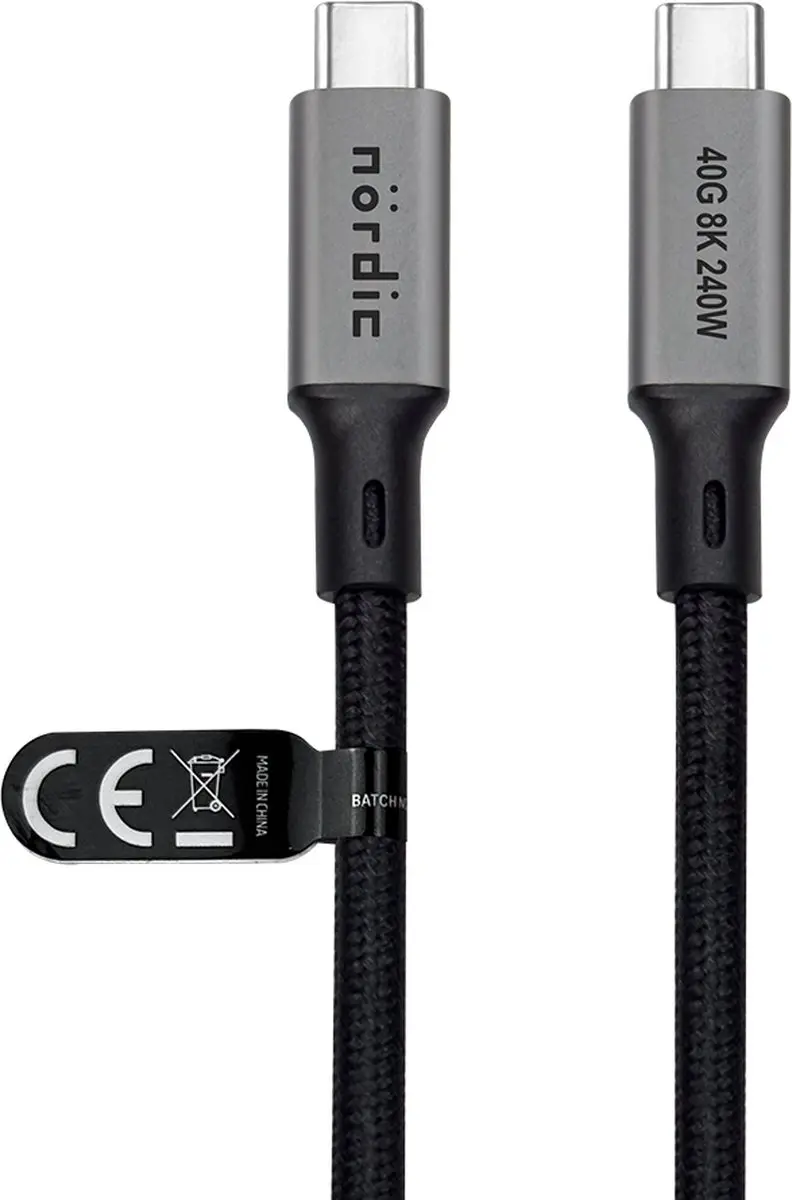 NÖRDIC USB4-426 USB-C Kabel 240W 8K 60Hz - Grijs