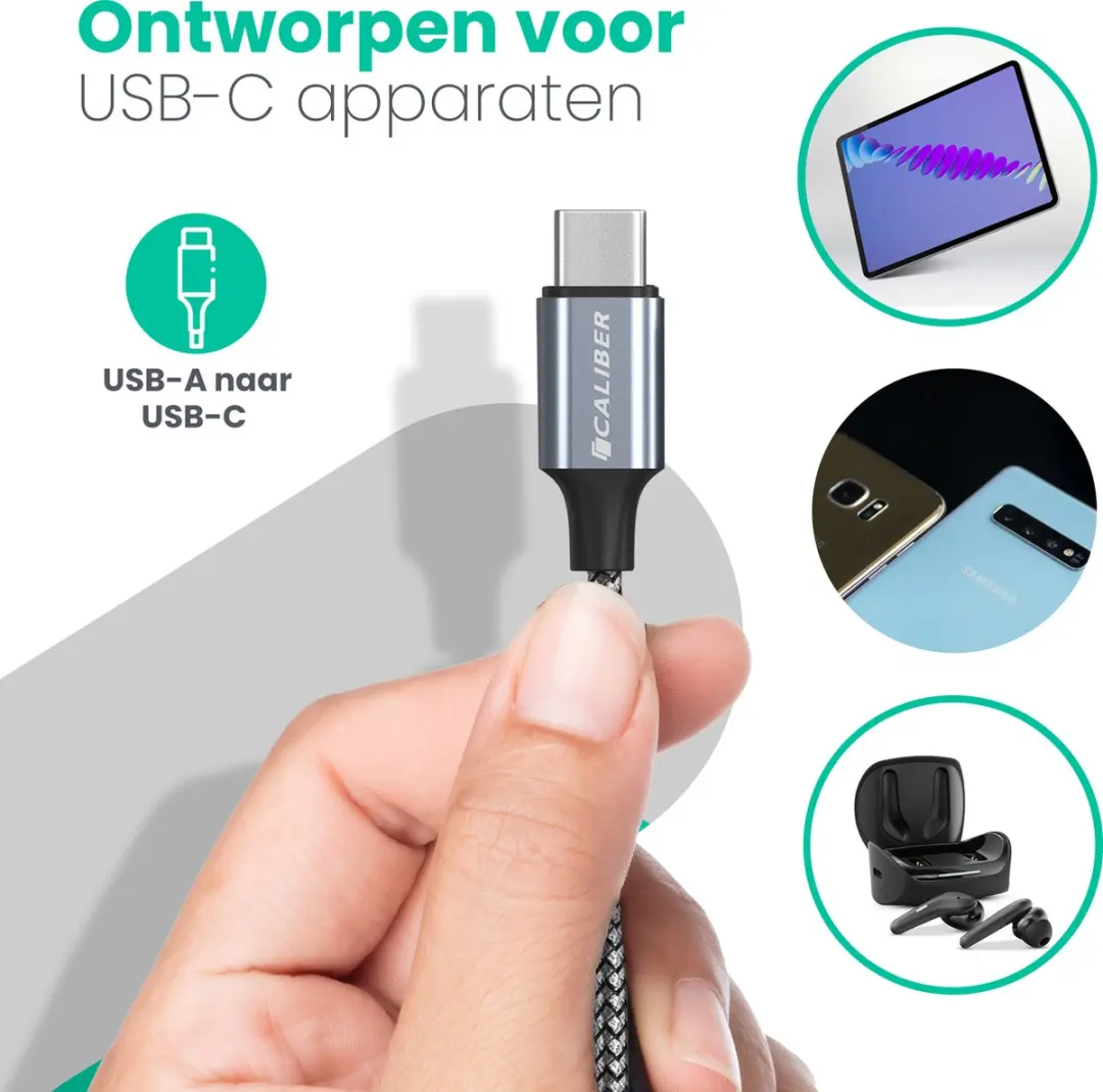 Caliber USB C Kabel CL-UC2-1PACK - 2 Meter - Wit