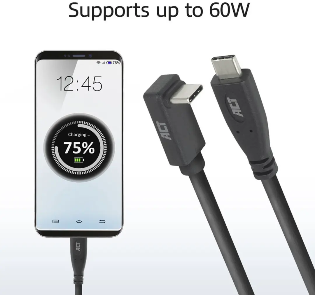 ACT AC7472 USB-C Kabel 10Gbps 60W 2m - Zwart - afbeelding 6 van 6
