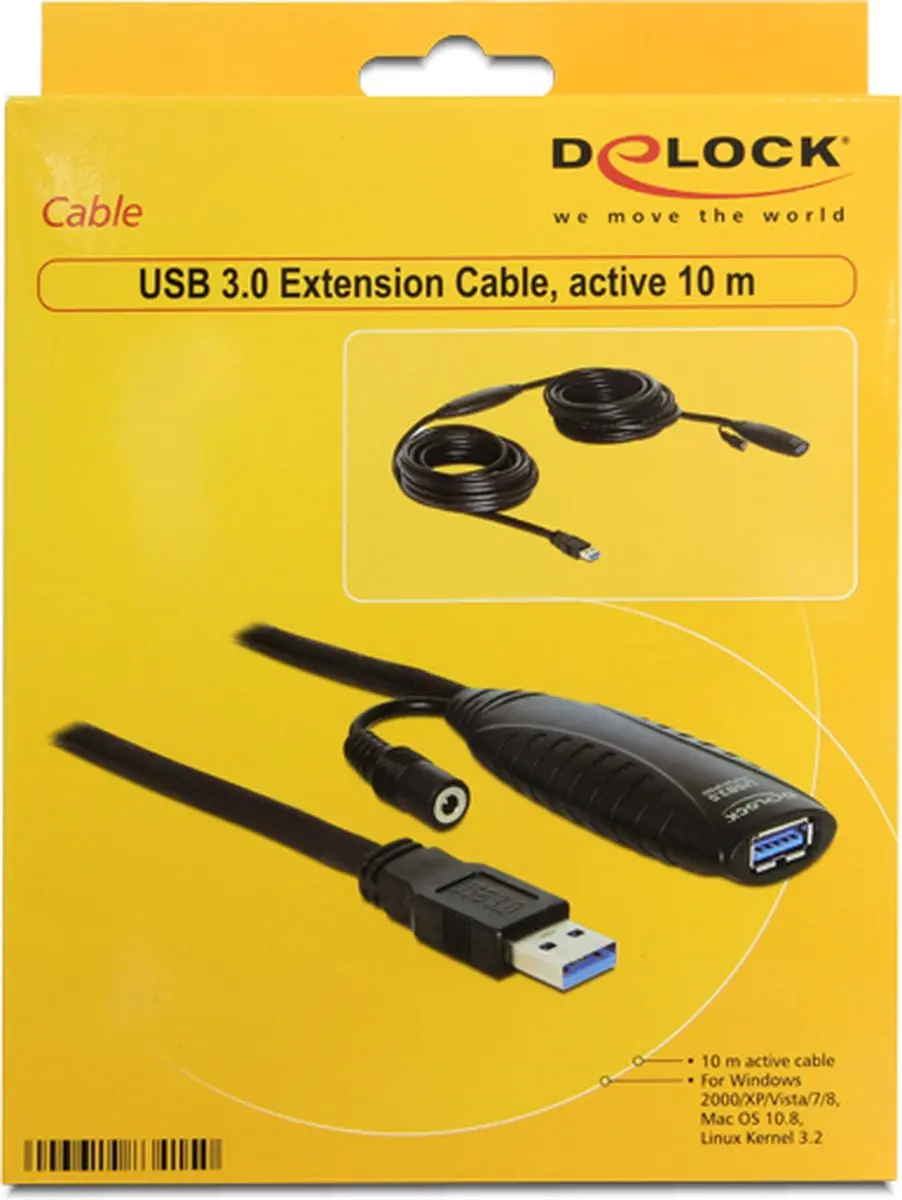 Delock USB 3.0 A Male naar A Female Kabel 10m - Zwart