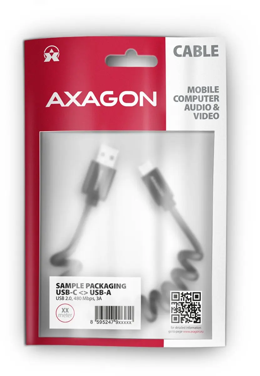 Axagon BUCM-AM10TB Twister USB-C naar USB-A Kabel 0,6m - 2.4A - Zwart
