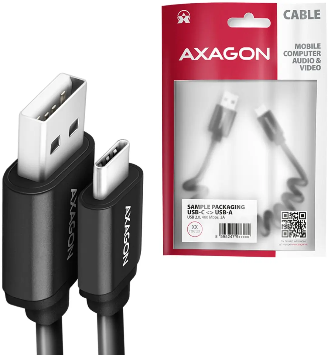 Axagon BUCM-AM10TB Twister USB-C naar USB-A Kabel 0,6m - 2.4A - Zwart - afbeelding 6 van 6