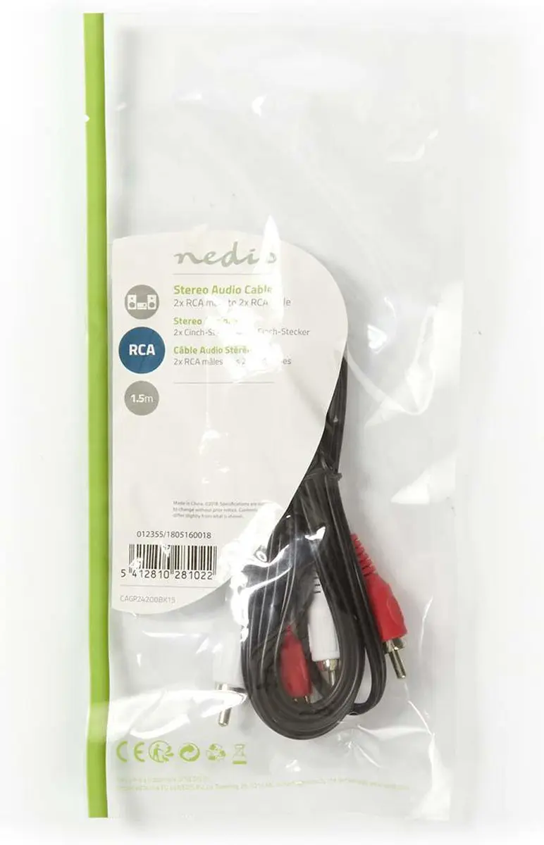 Nedis Stereo-Audiokabel CAGL24200BK15 - 2x RCA Male - 1.50m - Zwart