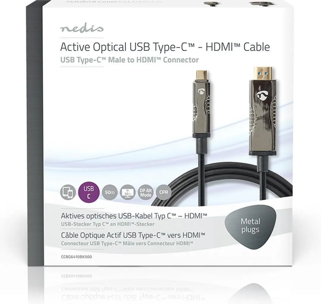 Nedis CCBG6410BK500 Actieve USB-C naar HDMI Kabel 18Gbps 50m - Zwart