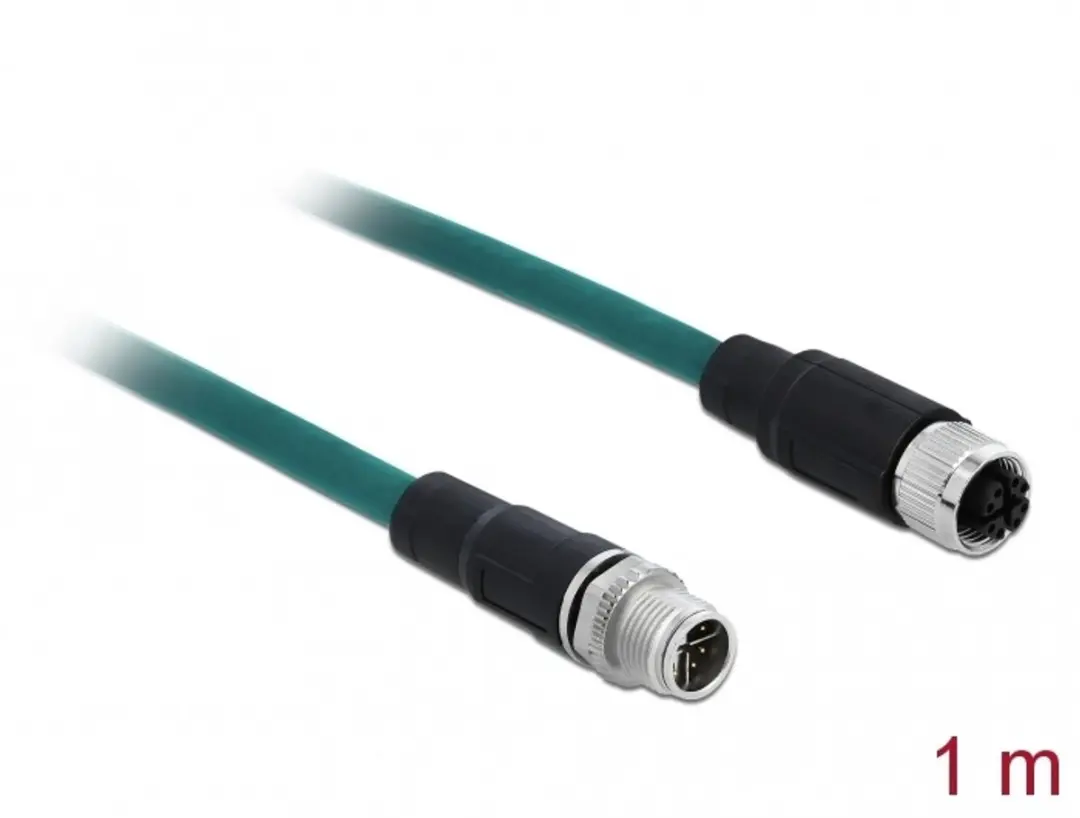 Delock M12 8-pins X-gecodeerd Netwerkverlengkabel CAT6a TPU PUR 1m