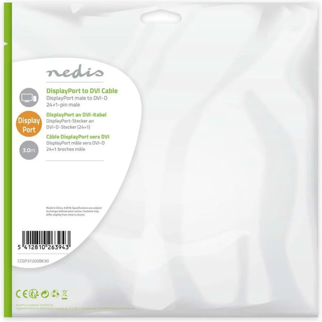 Nedis DisplayPort-DVI Kabel 3m - Zwart