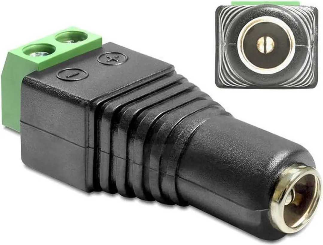 Delock Adapter DC 2,1x5,5mm Buchse-Terminalblock 2 Pin - Zwart