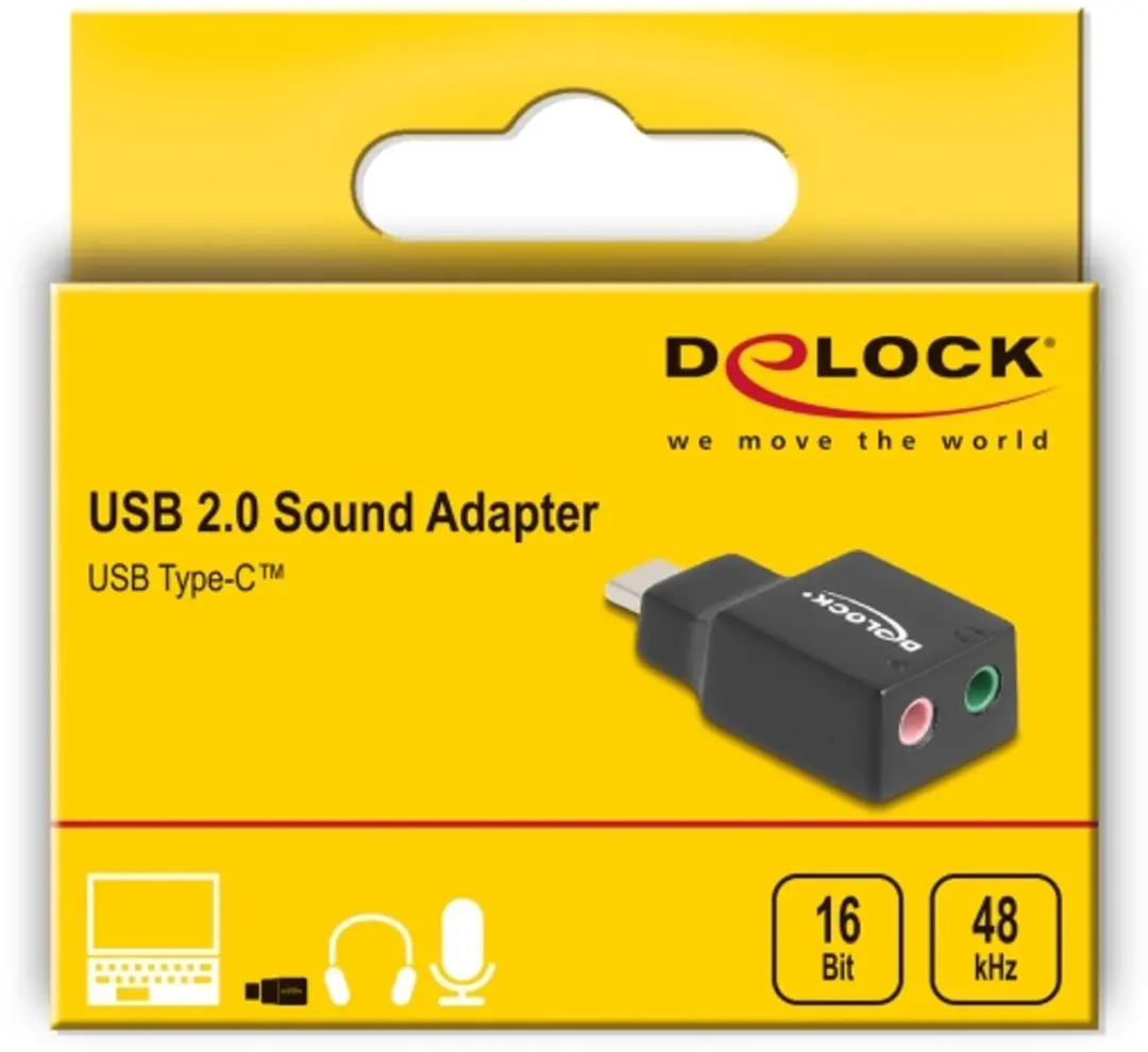 Delock USB Soundkaart Type-C naar 2x 3.5mm - Zwart