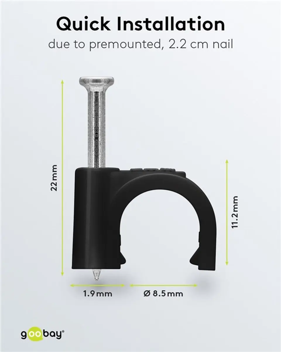Goobay Kabelklemmen met spijker - 100 Stuks - 9mm - Zwart