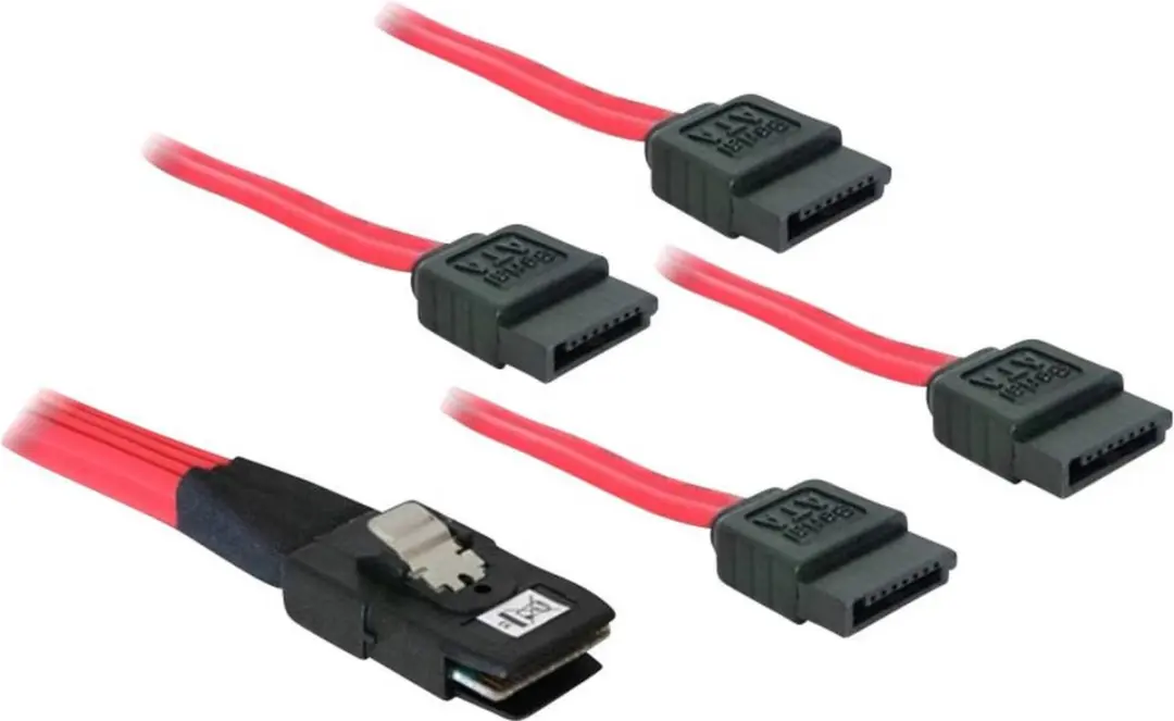 Delock Mini-SAS SFF-8087 naar 4x SATA Kabel - 0,5m - Rood