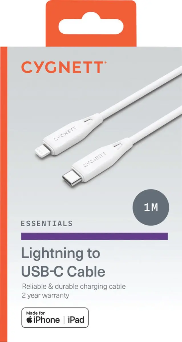 Cygnett USB-C naar Apple Lightning Kabel MFI 1m - Wit