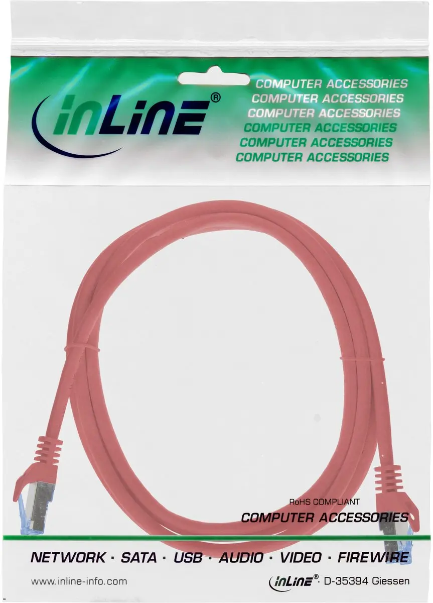 InLine Patchkabel Cat.6A S/FTP TPE LSZH CCA Rood 0,5m