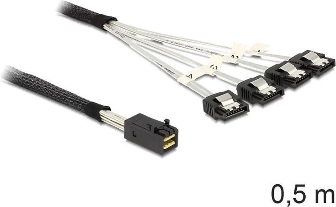 Delock Mini-SAS HD naar 4x SATA Kabel - 0,50m - Zwart