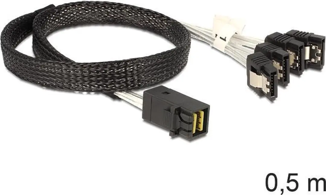 Delock Mini-SAS HD naar 4x SATA Kabel - 0,50m - Zwart