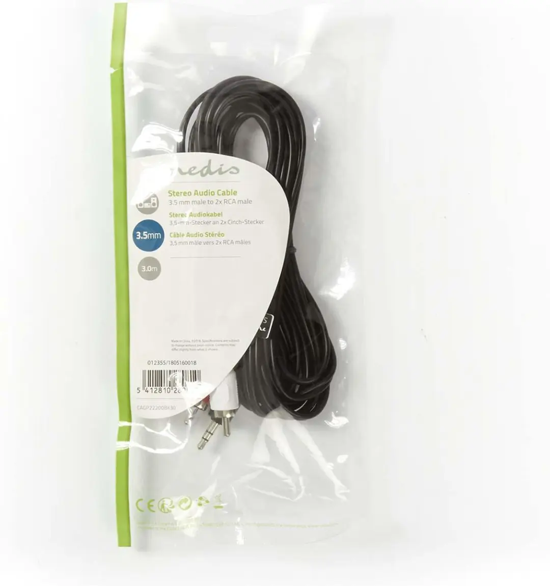 Nedis Stereo-Audiokabel 3,5mm Male naar 2x RCA Male - 3m - Zwart