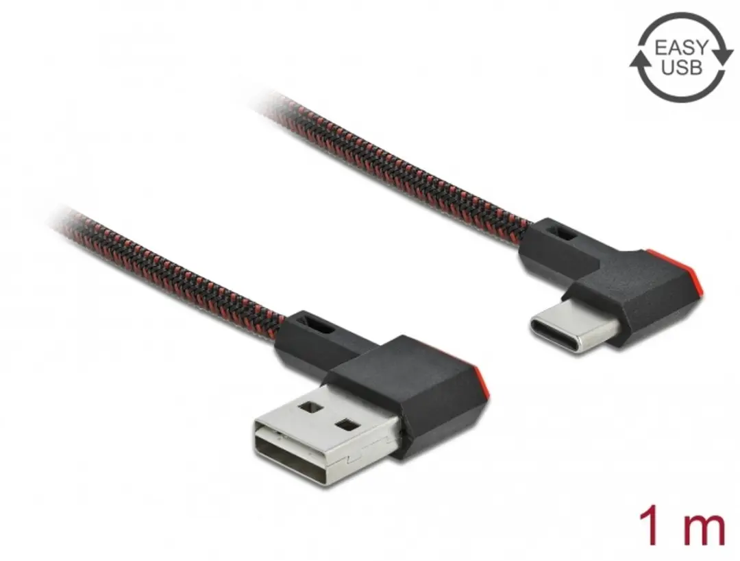 Delock USB-C Easy-USB-A Kabel 1m - 18W QC - Zwart/Rood