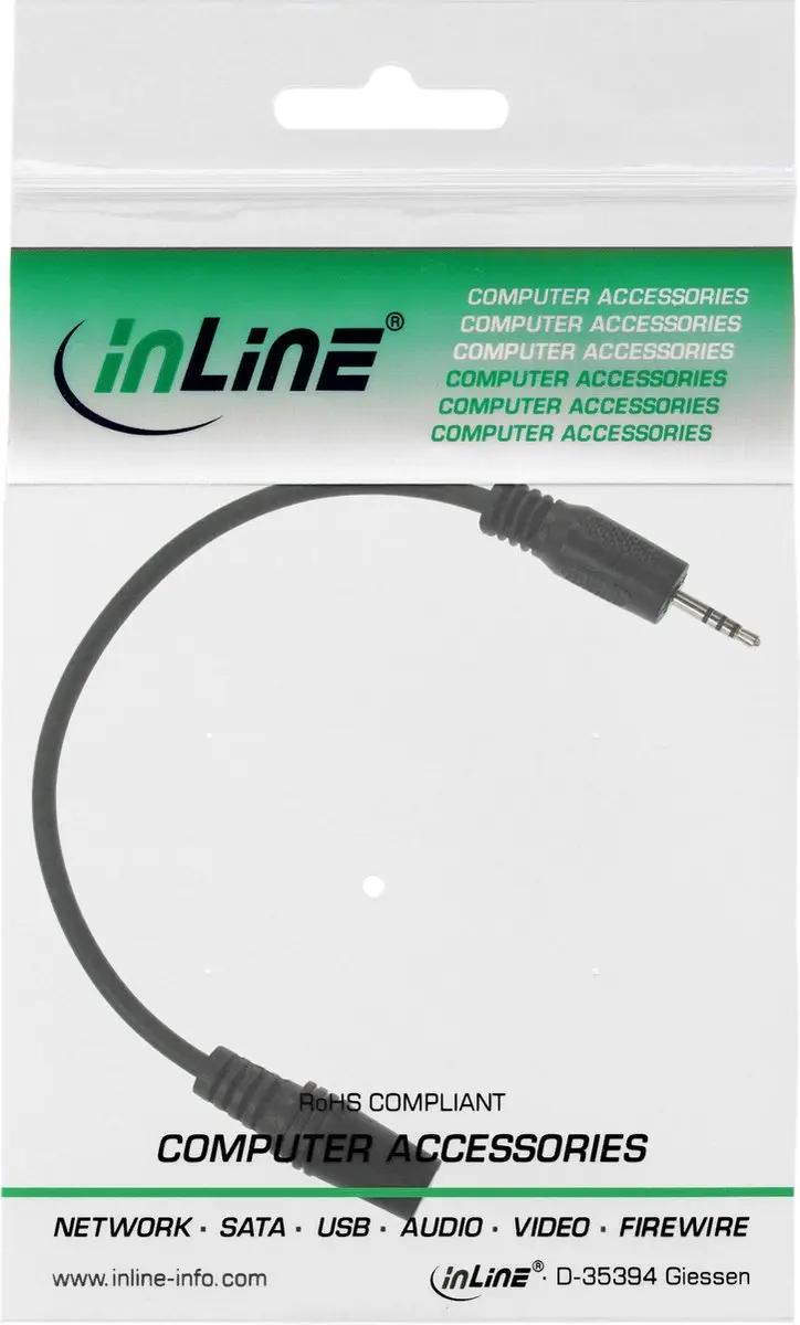 InLine 2,5mm Jack naar 3,5mm Jack Kabel - 2m - Zwart